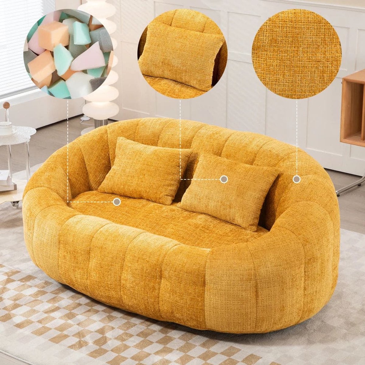 Zitzak – Zitzakbank – Loungestoel – Loungebank – Zitzakfauteuil – Chenille Stof – Hoge Rug