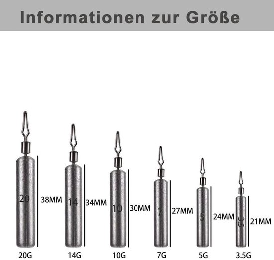 KOMUNJ 30-delige Visloodset - Perfect voor Drop Shot Vissen - Diverse Gewichten — afbeelding 2