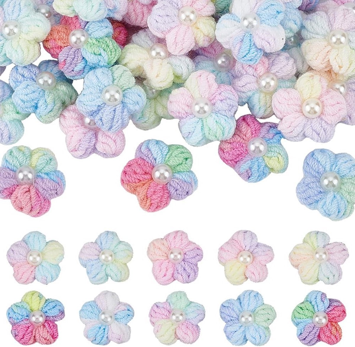 40 Stuks Haakbloem Patches in 10 Kleuren - Parels, Bloem Appliques voor DIY Haar, Kleding en Bruiloft Decoratie