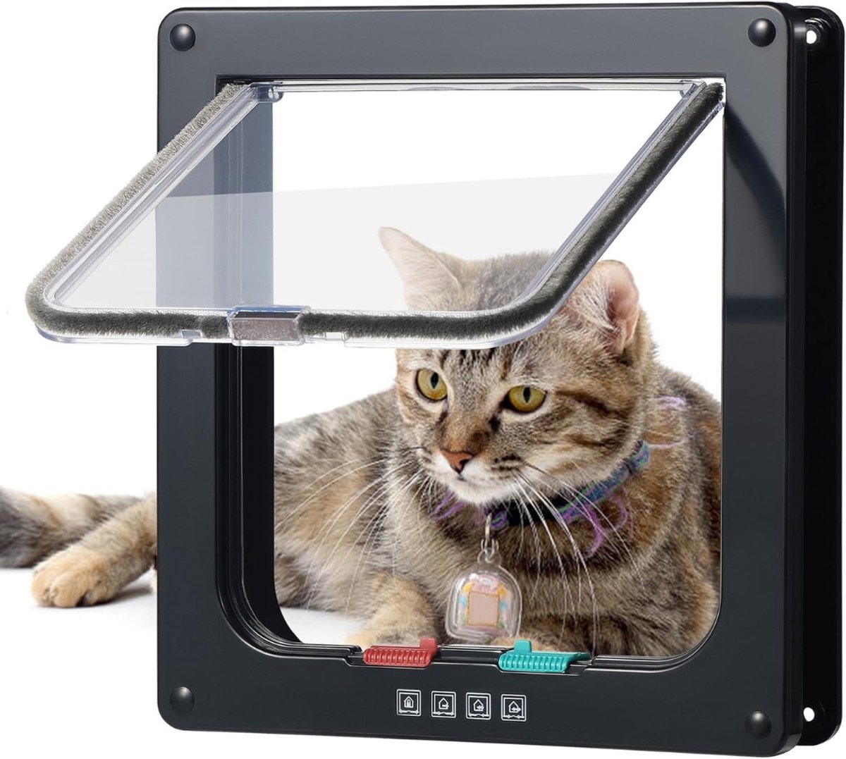 VIN® Kattenluik - Kattenluiken voor Grote & Kleine katten – Klapdeur Met Tunnel - Kattenluikje - Kattendeur - Wit - Magnetische sluiting - Waterdicht - Binnen & Buiten deuren – Zwart – Maat L