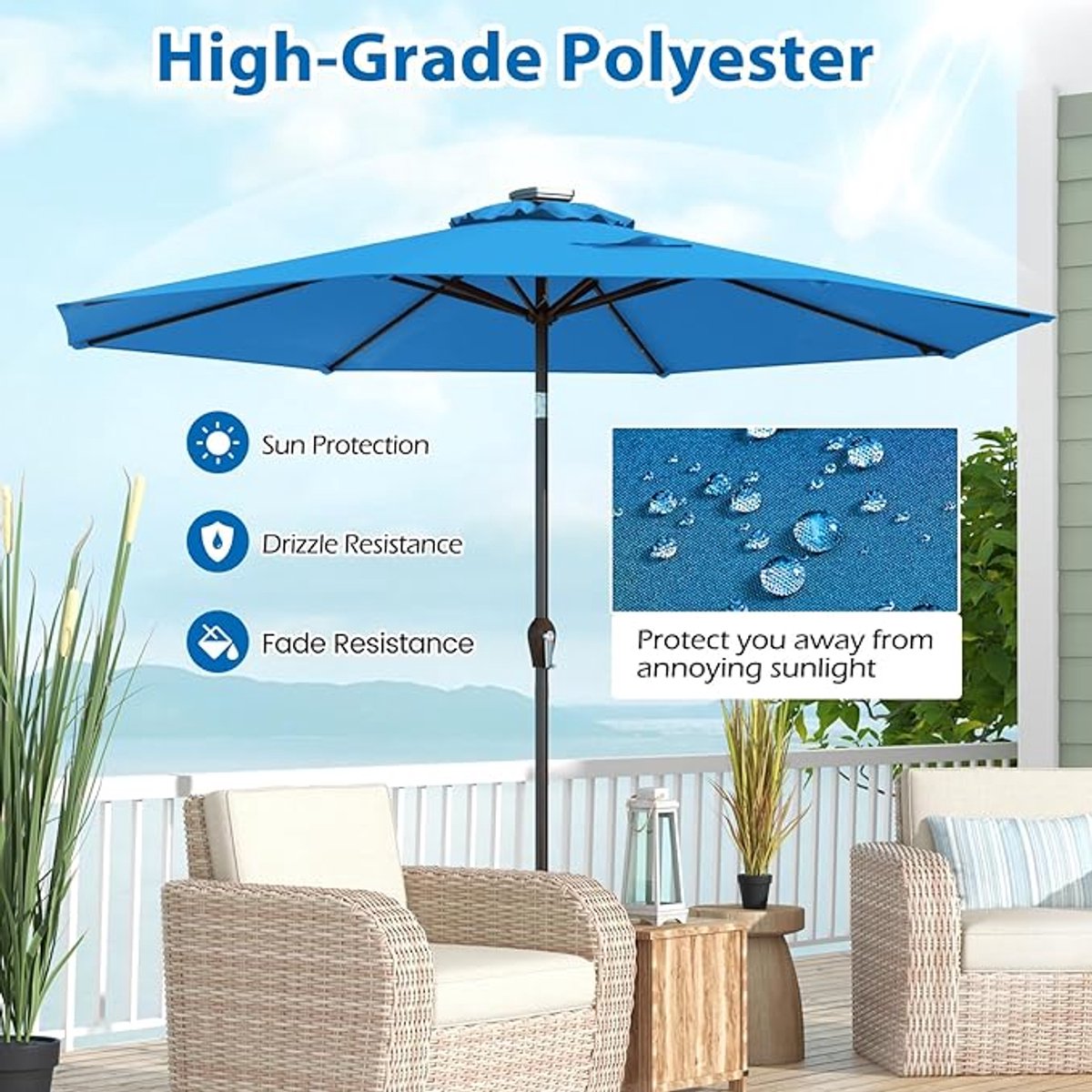 Tuinparasol Bellavero 2x3 m Zwart – UV-bestendig Polyester met Solar LED Verlichting, Krachtige Stalen Mast en Kippfunctie – Voor Tuin, Balkon, Terras en Strand, Waterafstotend, Gemakkelijk Bedieni...