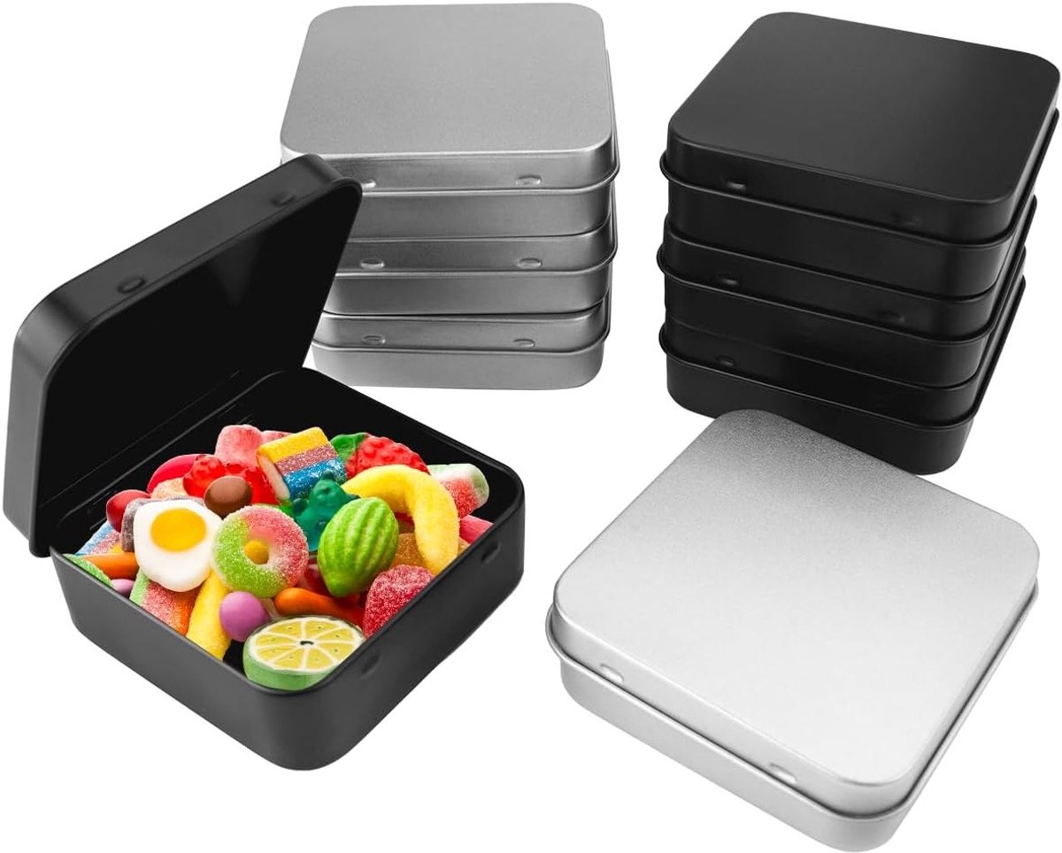 Set van 8 metalen opbergdozen, klein formaat 70 x 70 x 23 mm, voor munten, snoep en sleutels, handige organizer met deksel