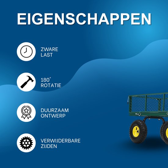 Bolderkar - Stalen Tuinwagen - Opvouwbaar - 180° Draaibare Handgreep - Max 250KG van Merkloos — afbeelding 3