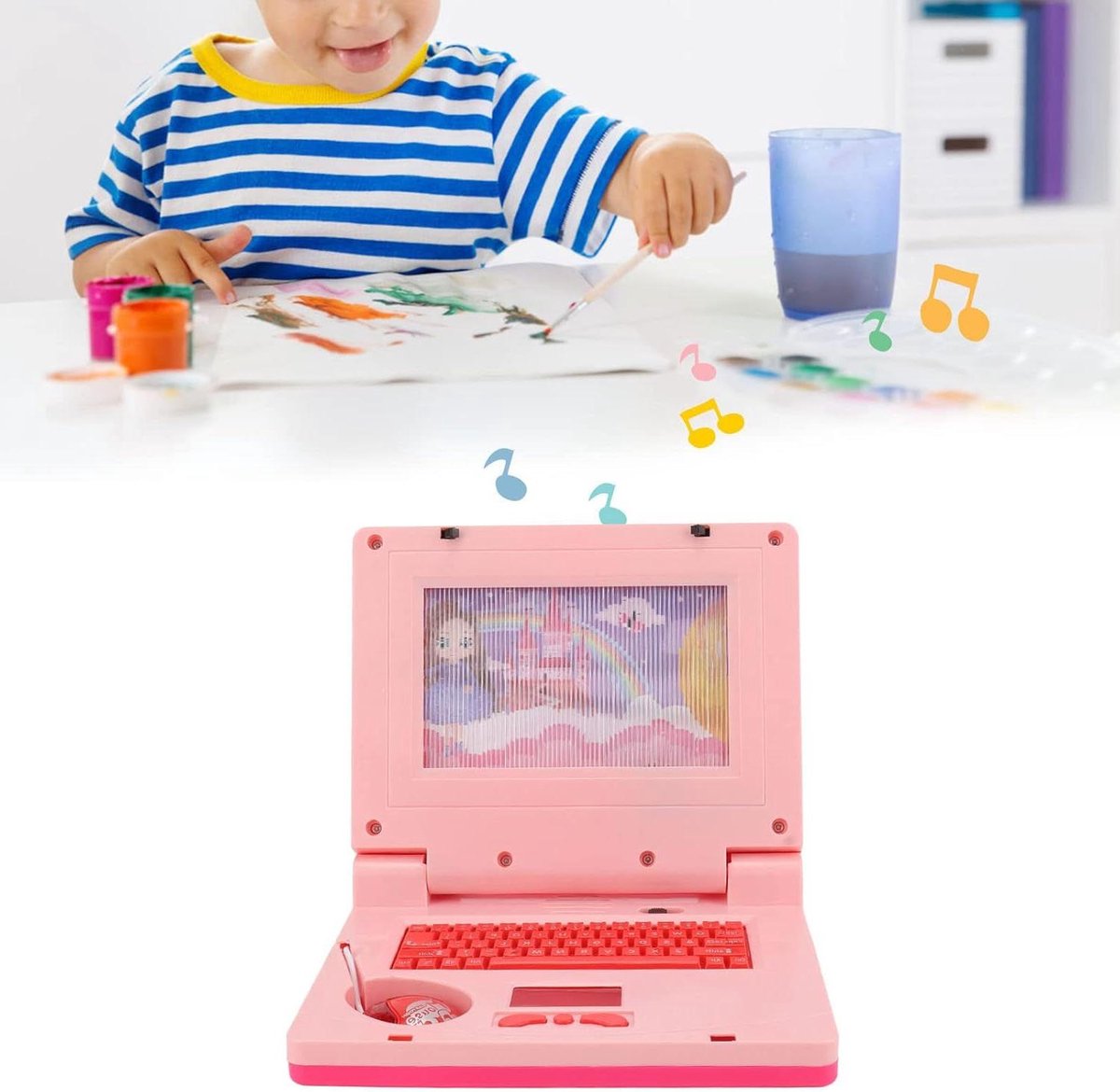 Kinderlaptop Leercomputer - Educatieve Laptop Kind - Kind Leren Spelen - 20 Leeractiviteiten - 19 x 15.7 cm - Roze