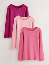 Next - Meisjes - Set van 3 geribbelde tops met lange mouwen - Roze