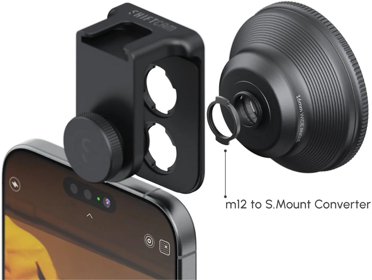 Shiftcam Universeel S.Mount – Universele Pasvorm voor Apparaten – Twist-lock Systeem voor Lensbevestiging – Ingebouwde Cold Shoe Mount - Zwart