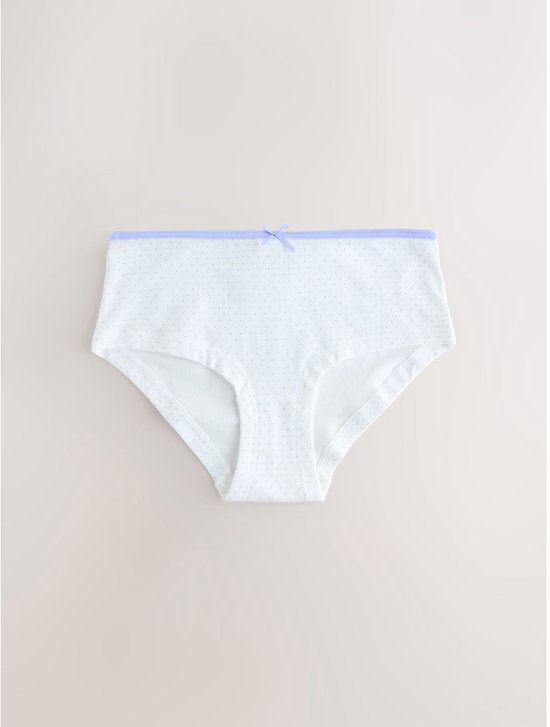 Lichtblauwe hipster met stippenprint en lila boord met strikje.