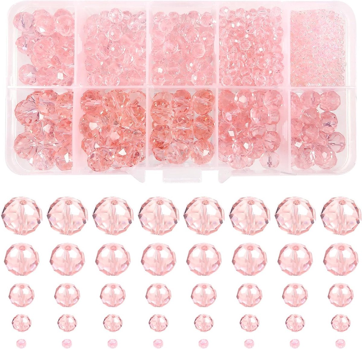 Ronde Kristallen Kralen van Glas 2mm 4mm 6mm 8mm 10mm in Roze Transparant voor Sieraden Maken, DIY Armbanden en Kettingen, Handwerk Benodigdheden