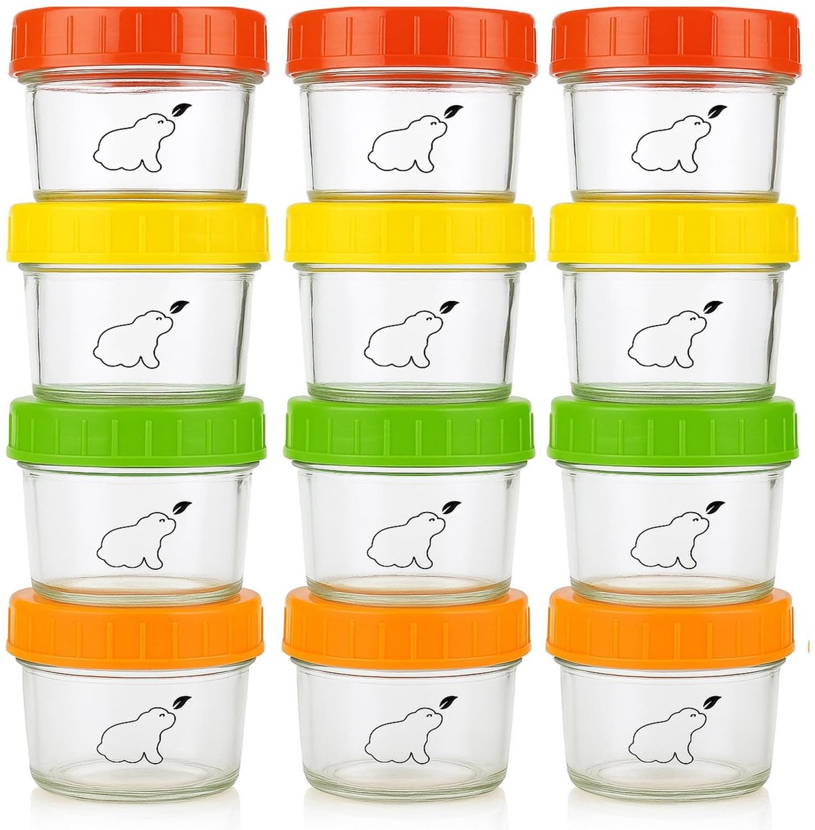 Dailygoods - Glazen Baby Voedsel Opslag Containers - Herbruikbaar - 120ml - Set van 12 - Vaatwasser, Diepvries & Magnetron Veilig - BPA Vrij - Geschik