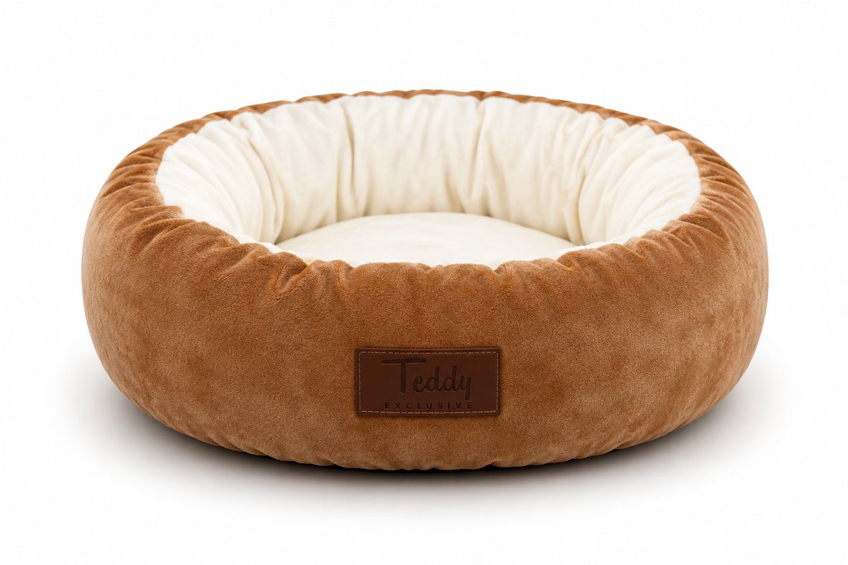 Teddy Exclusive - Kattenmand Cleo Rond – Ø40xH12 cm – Zacht Pluche Kattenkussen – Goud – Comfortabel Kattenbed