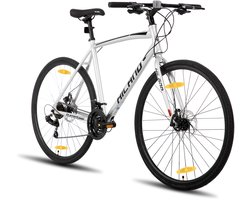 HILAND Hybrid Fiets - 700C - 21 Versnellingen - Racefiets / Stadsfiets - Mechanische Schijfremmen - Heren & Dames - Commuter Bike