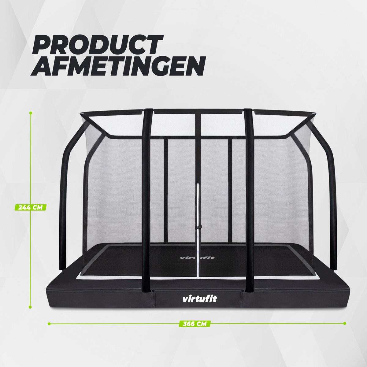 VirtuFit Inground / Inbouw Trampoline met Veiligheidsnet - 244 x 366 cm - Incl. Beschermrand - Extra Veilig - Water- en UV-bestendig - Max. 150 kg - Voor Kinderen en Volwassenen - Zwart — afbeelding 9
