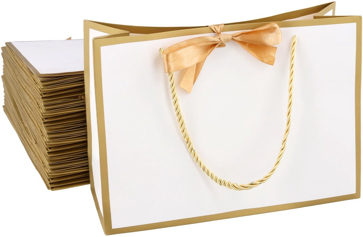 Livia home - Geschenkzakken - Goudwitte geschenkzakken - Herbruikbaar en lichtgewicht - Papieren geschenkzakken - Ideaal voor verjaardagen en bruiloft