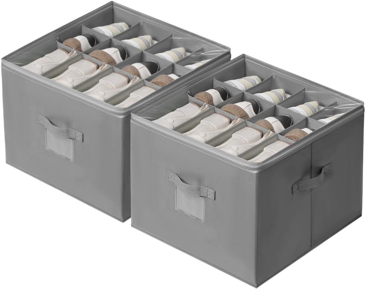 Dailygoods - Schoenenopbergdoos - Schoenenorganizer - Handige handgrepen - Grijs - Voor laarzen en hoge hakken - 2 stuks schoenenopbergdozen - Geschik