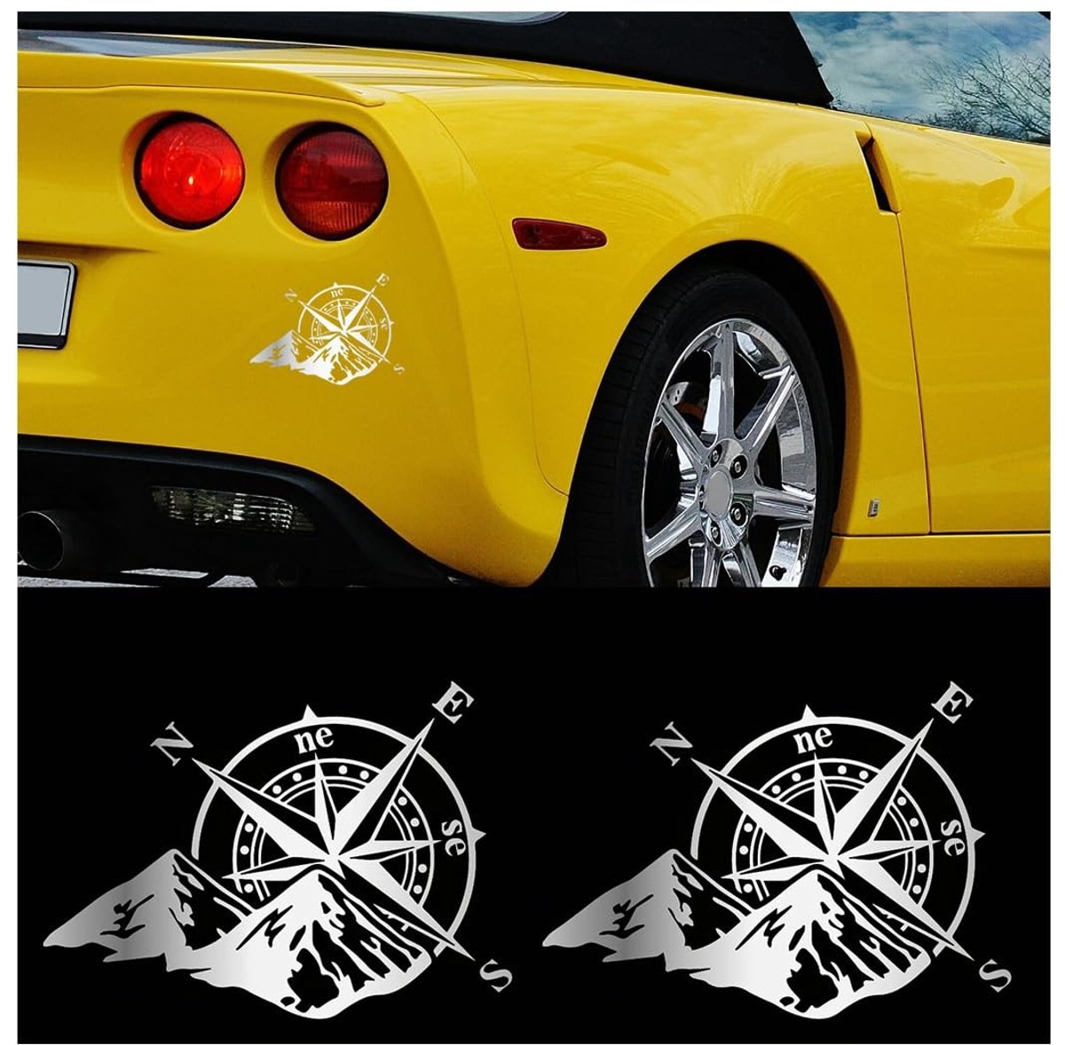 Dailygoods - Kompas Stickers - Auto Accessoires - Wit - Bergstickers - Decoratiestickers voor Voertuigen - Geschikt voor Auto en Motorfiets