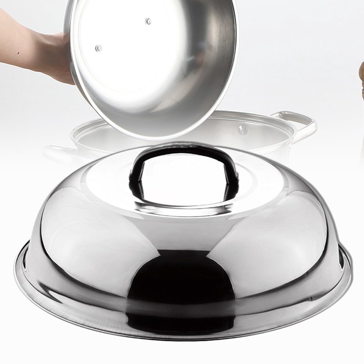 Dailygoods - Multifunctionele roestvrijstalen ronde wokdeksel - Ideaal voor frituren en stomen - 34 cm - Vaatwasserbestendig - Geschikt voor thuis kok