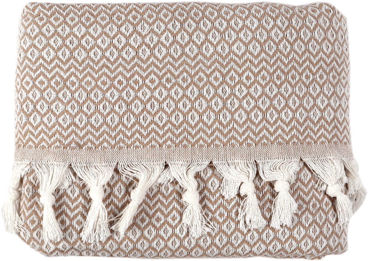 Dailygoods - Dubbele Sprei - Omkeerbare Deken - Zandbeige Crème - Bankdeken - 200 x 230 cm - Geschikt voor Sofa en Bed