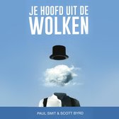 Boekcover met tekst 'JE HOOFD UIT DE WOLKEN'. Een zwarte hoge hoed zweeft boven een wolk, boven een gestileerd lichaam.