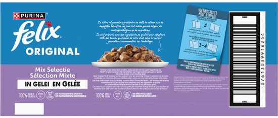 Felix Original in Gelei Mix Selectie - Kattenvoer Natvoer - Rund Kip Tonijn & Zalm - 44 x 85 g