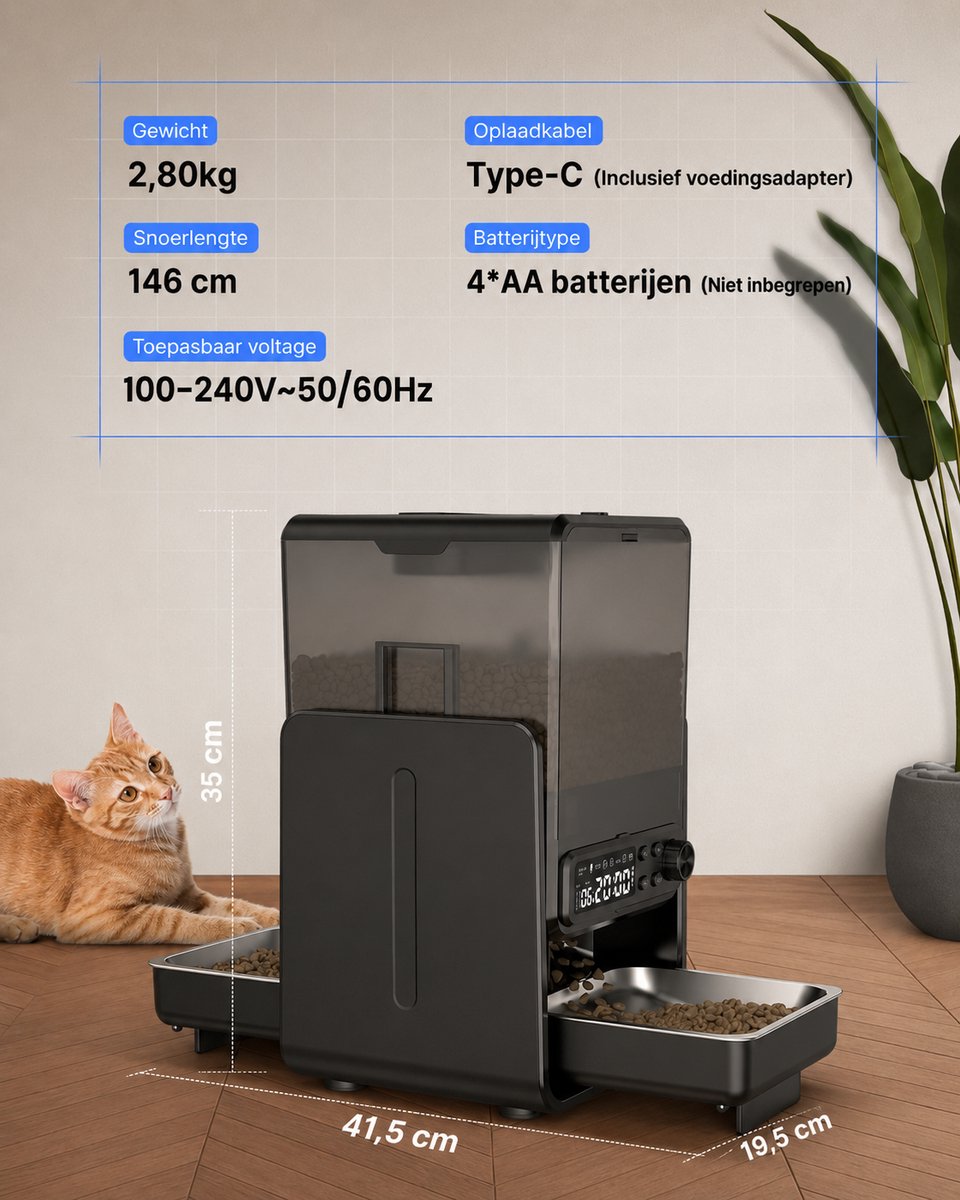 Pelor Smart Automatische Kattenvoeder 5L met App - afbeelding 3