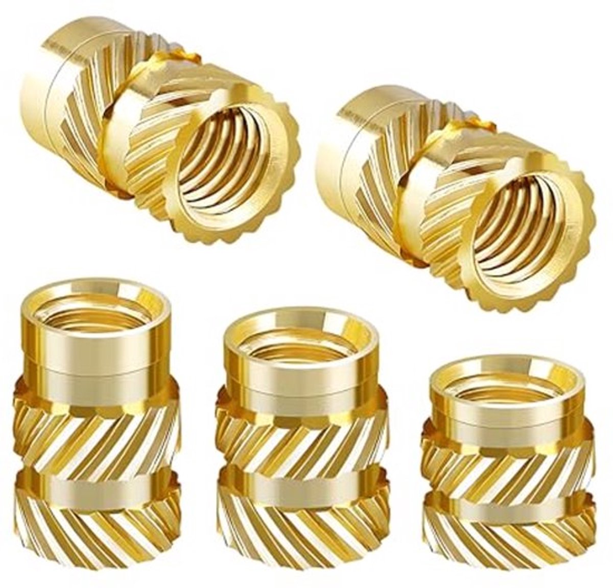 Verpakking van 100 schroefdraadinzetstukken, messing gekartelde moeren, assortiment schroefdraadinzetstukken voor kunststof onderdelen voor 3D-printers, M2 x 3 mm x 3 mm