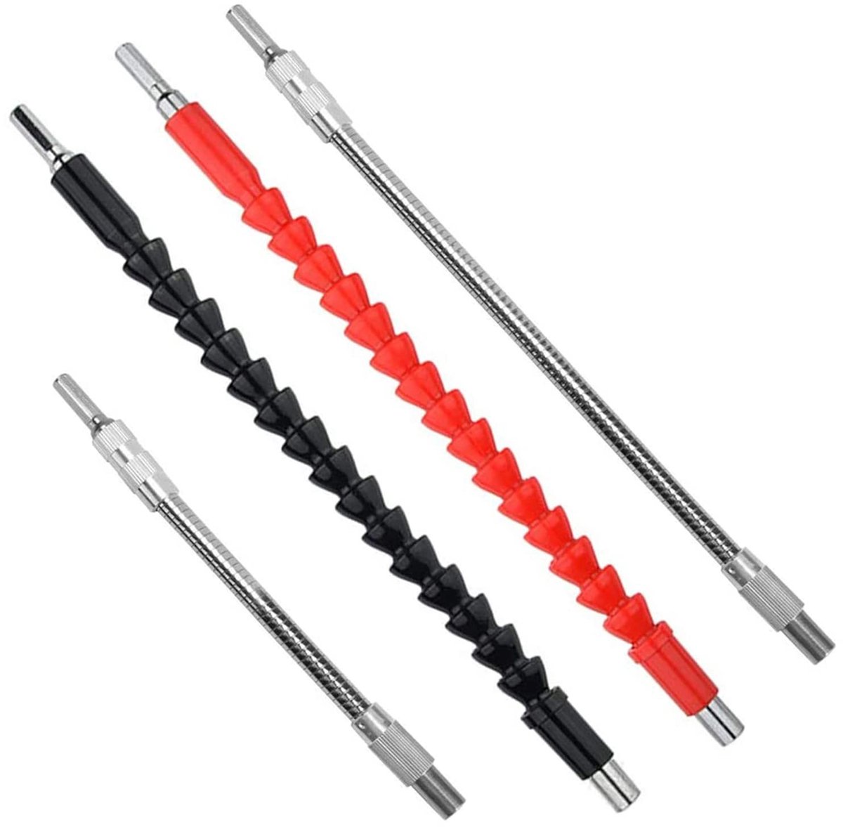 Vlemico - Flexibele boorverlengset - Schroevendraaier-verlengas - 4 stuks - Hoog koolstofstaal - Flexibel en sterk - Geschikt voor klussen - 20 cm ...