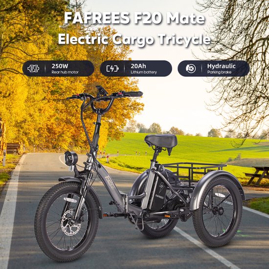 Fafrees F20 Mate Opvouwbaar Elektrisch Driewieler – 48V 20Ah Accu, 110km Bereik, 20"x3.0" Vetbanden, Hydraulische Remmen – Zwart — afbeelding 5