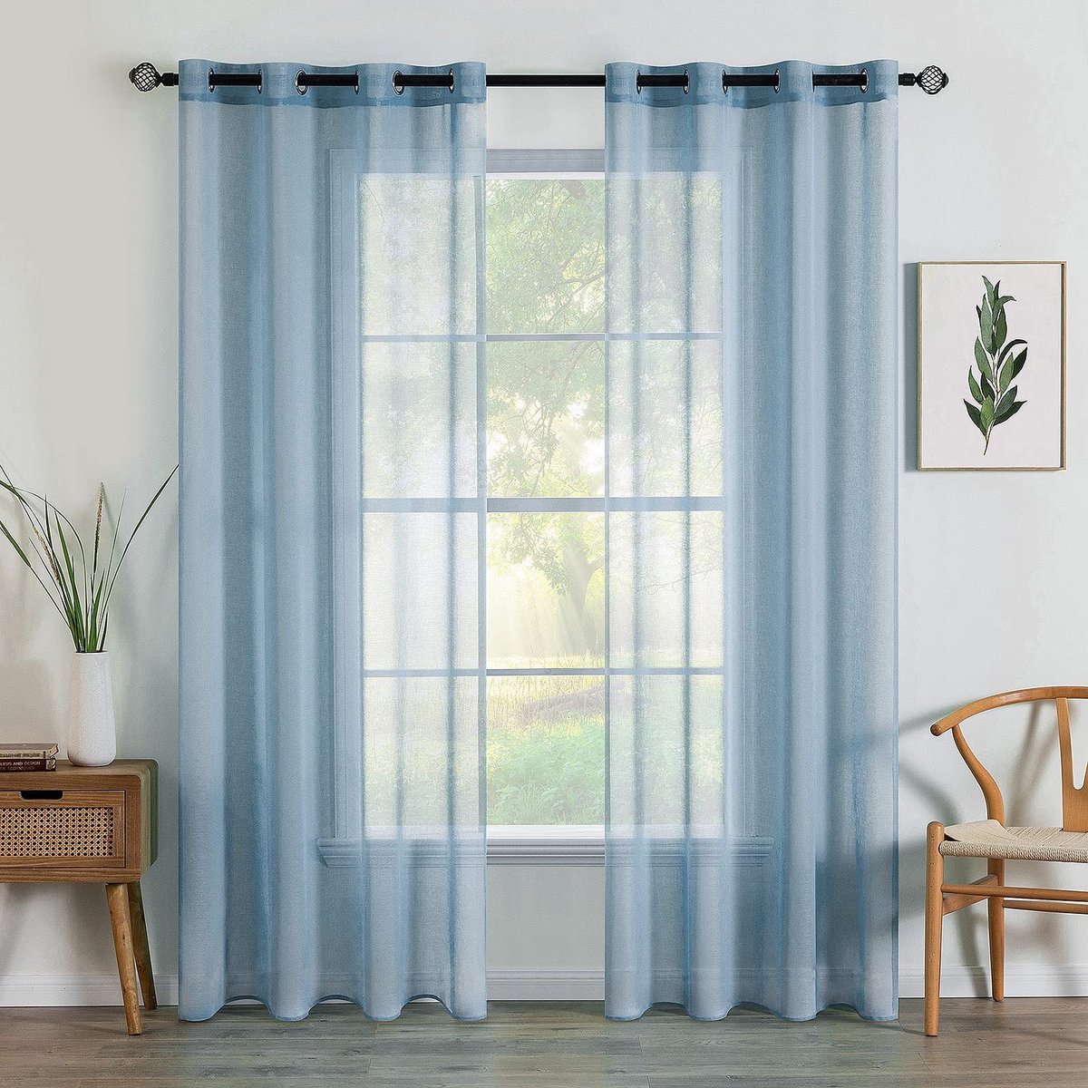 Jhubersproducts - Raamgordijnen - Elegante voile raampanelen - 2 panelen - 140 cm B x 145 cm L - Stofblauw - Decoratieve raamaankleding - Geschikt voo