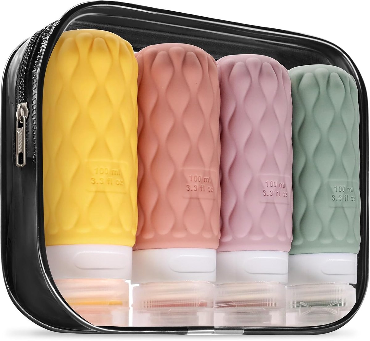 Reisflesjes Set - Navulbare Flesjes - Voor Shampoo en Lotion - Siliconen - Set van 4 - 100ml - Groen-Paars-Oranje-Geel - van Imperatoris