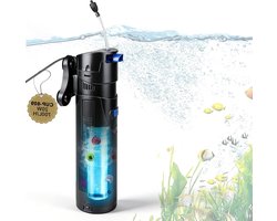 4-in-1 Aquarium Pomp en Filter met UVC Lamp, 9 W, Stille Spuiter, 700 L/h, Anti-Algen, Luchtpomp met Spons en Media voor Aquaria van 150-300 L, Compleet Systeem voor Zoetwater