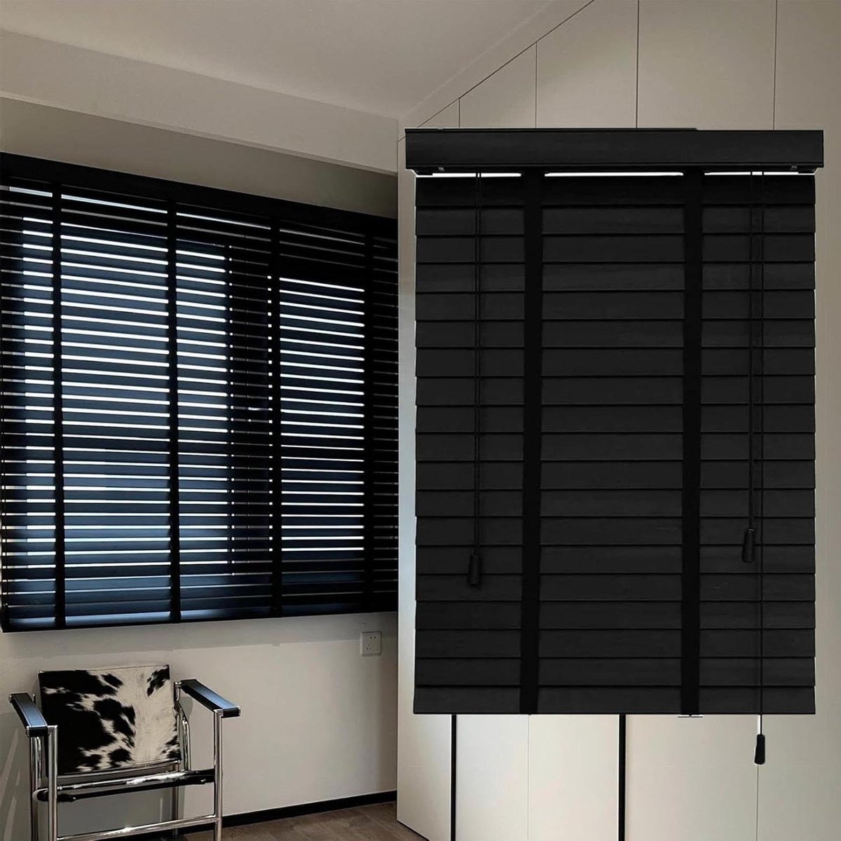 Houten Jaloezieën - Raambekleding - Privacy Creëren - Massief Hout - 50 mm Lamellen - Zwart