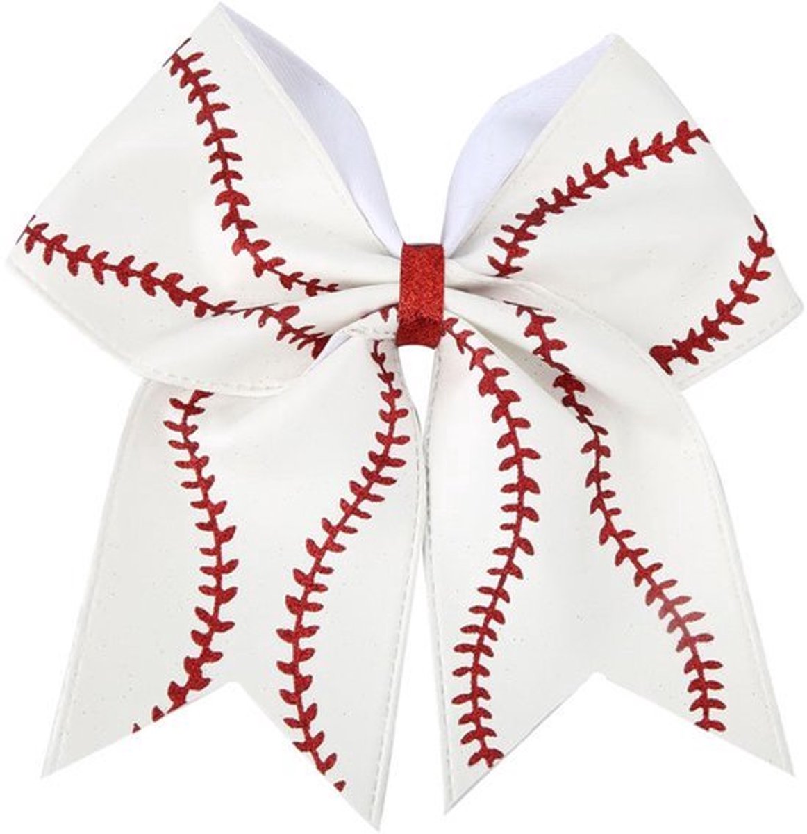 Softbal Haarstrikken voor Meisjes - Glitter Leer - Witte en Rode Cheerleader Bows