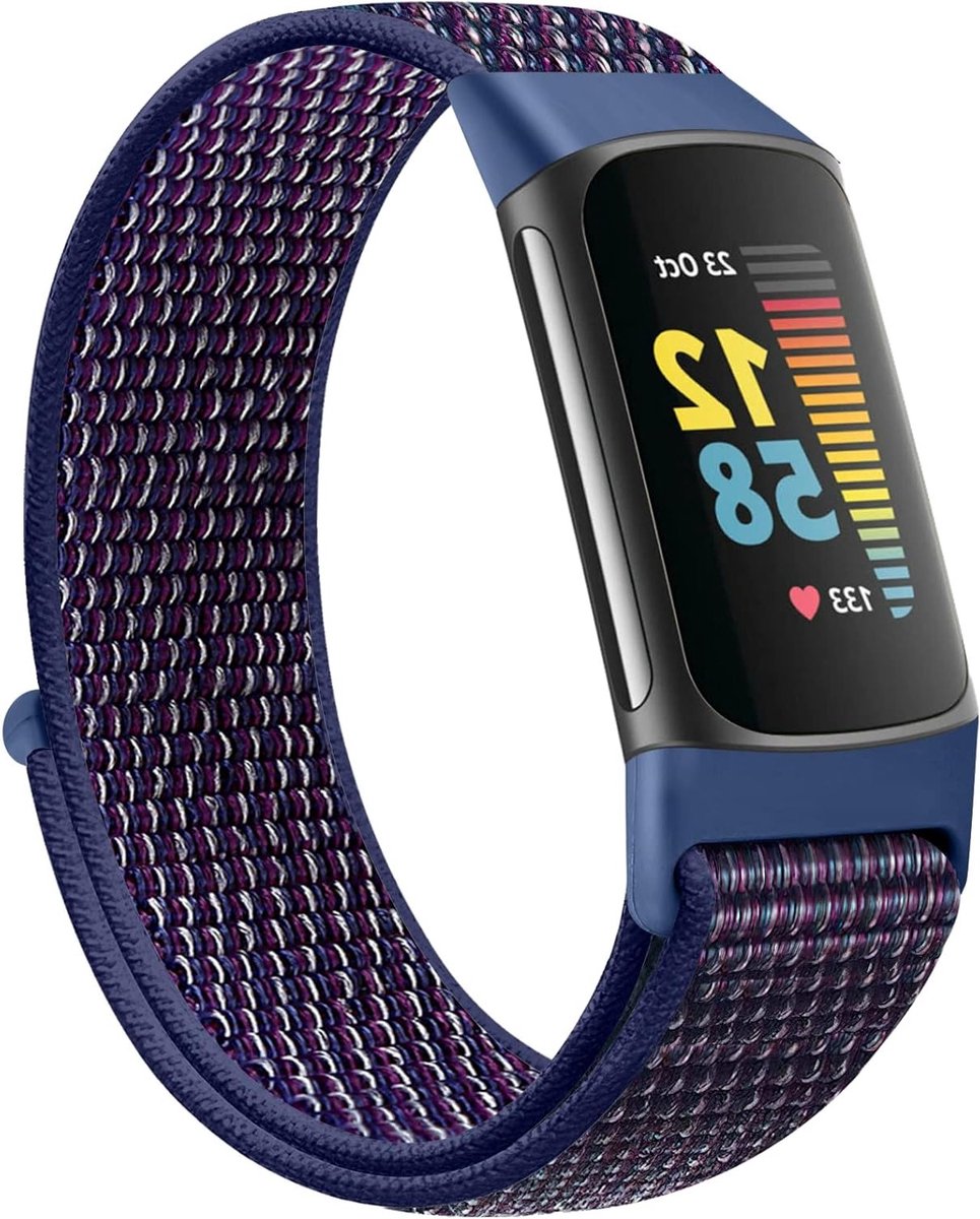 Verstelbare en Ademende Nylon Sportband voor Fitbit Charge 5 - Vervangband voor Fitness Tracker voor Dames en Heren