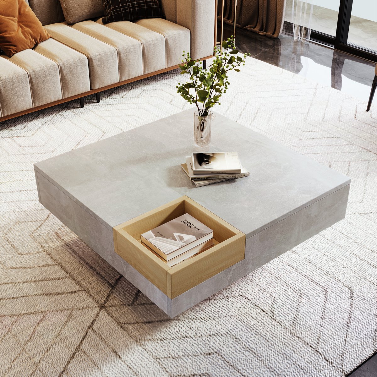 Salontafel - Sofa tafel - bijzettafel met opbergruimte - Woonkamer tafel - 72x72x30 cm - Noordse stijl - Grijs