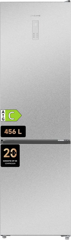 RVS koelkast met energielabel C, 456L inhoud en 20 jaar garantie op de compressor.