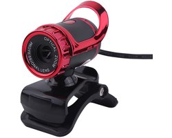 HD USB Clip-on Stand Computer Camera Flexibele 360 ​​° roterende webcam met microfoon Automatische kleurcorrectie Plug and Play PC Webcam voor videogesprekken Breed compatibel (rood)