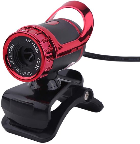 HD USB Clip-on Stand Computer Camera Flexibele 360 ​​° roterende webcam met microfoon Automatische kleurcorrectie Plug and Play PC Webcam voor videogesprekken Breed compatibel (rood)