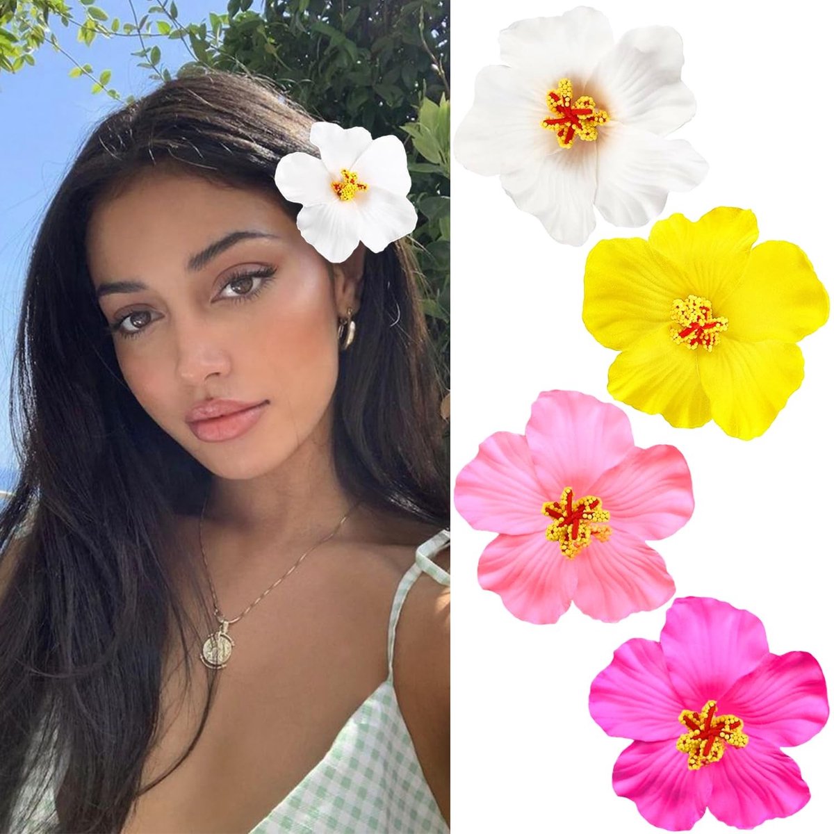 Livia home - Haarspelden met Hawaïaanse Bloemen - Haaraccessoires voor Dames - Boho - Kunstbloemen - Perfect voor Vakantie en Strandfeest - 4 Stuks