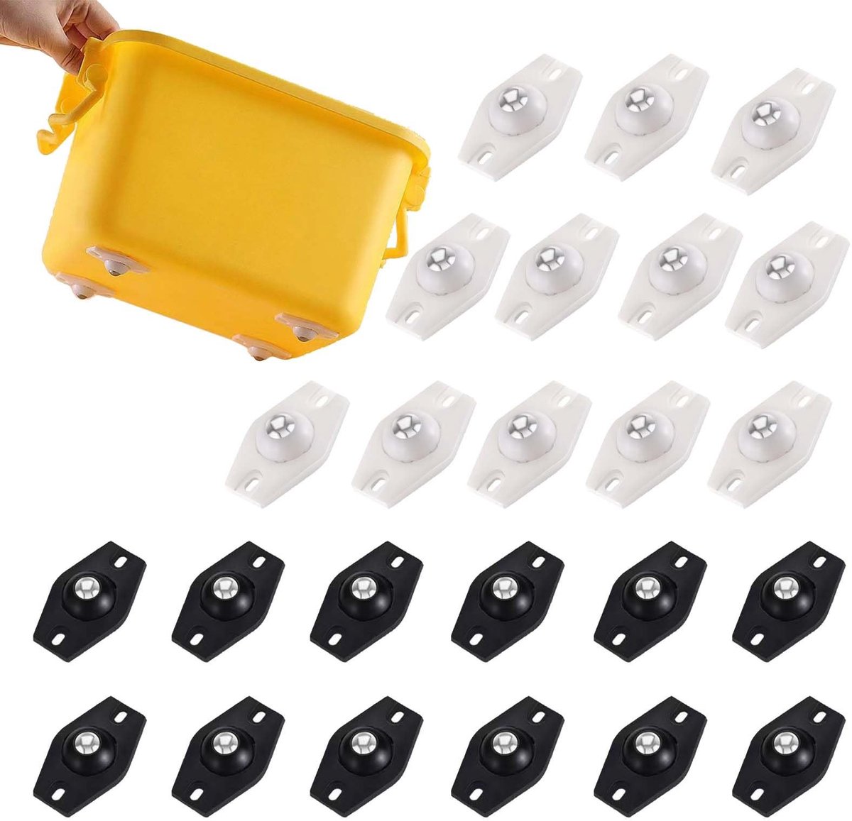 By shayne - Mini Meubelwielen - Zelfklevende Rollerwielen - 24 Stuks - Zwart en Wit - Sterke Casterwielen - Geschikt voor Opbergbakken - 2 Inch