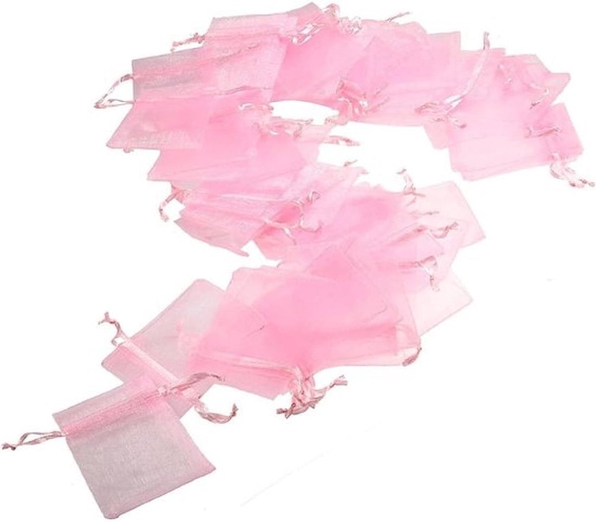 Organza Zakjes voor Bruiloft, Verjaardag en Feest - Set van 50 stuks, Roze, 9 cm x 7 cm, met Trekkoord