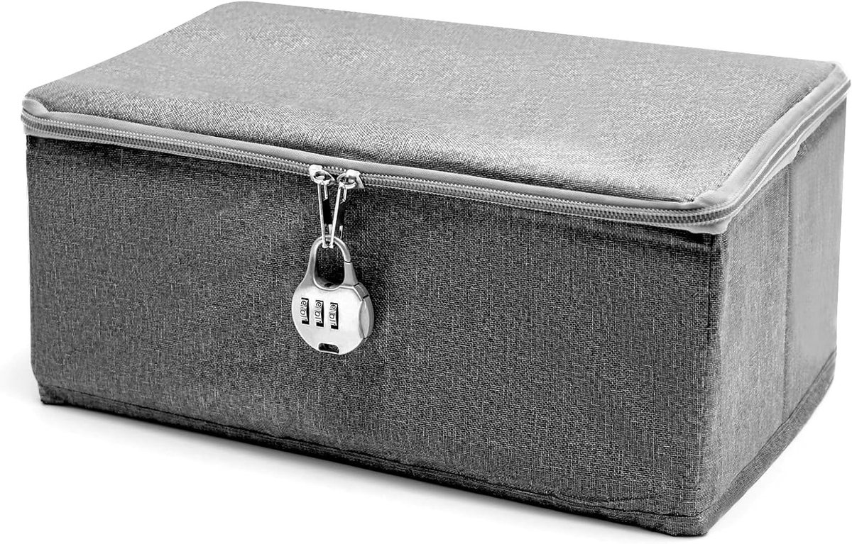 Opvouwbare Opbergdoos - Stoffen Box Deksel - Kleding Organiseren - Cijferslot Beveiliging - 30x20x14 CM - Wit