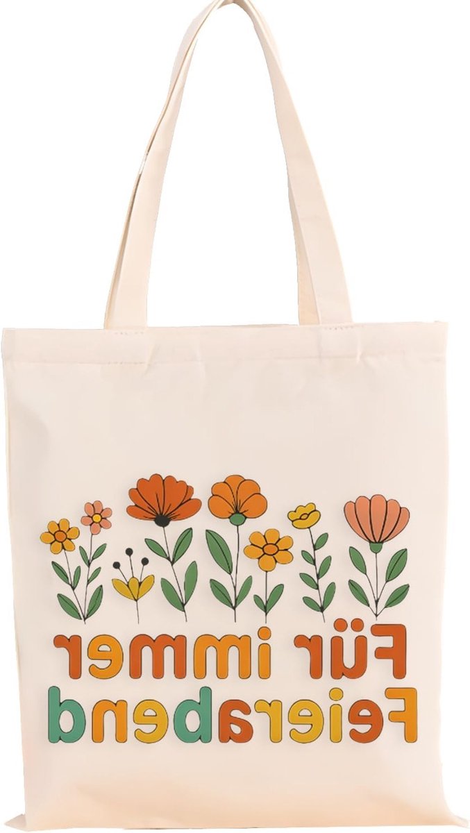 Cadeau voor gepensioneerde vrouw met bloemenpatroon, praktische katoenen tas voor pensioen, afscheidsgeschenk voor collega, 38 x 42 cm, uniek en persoonlijk