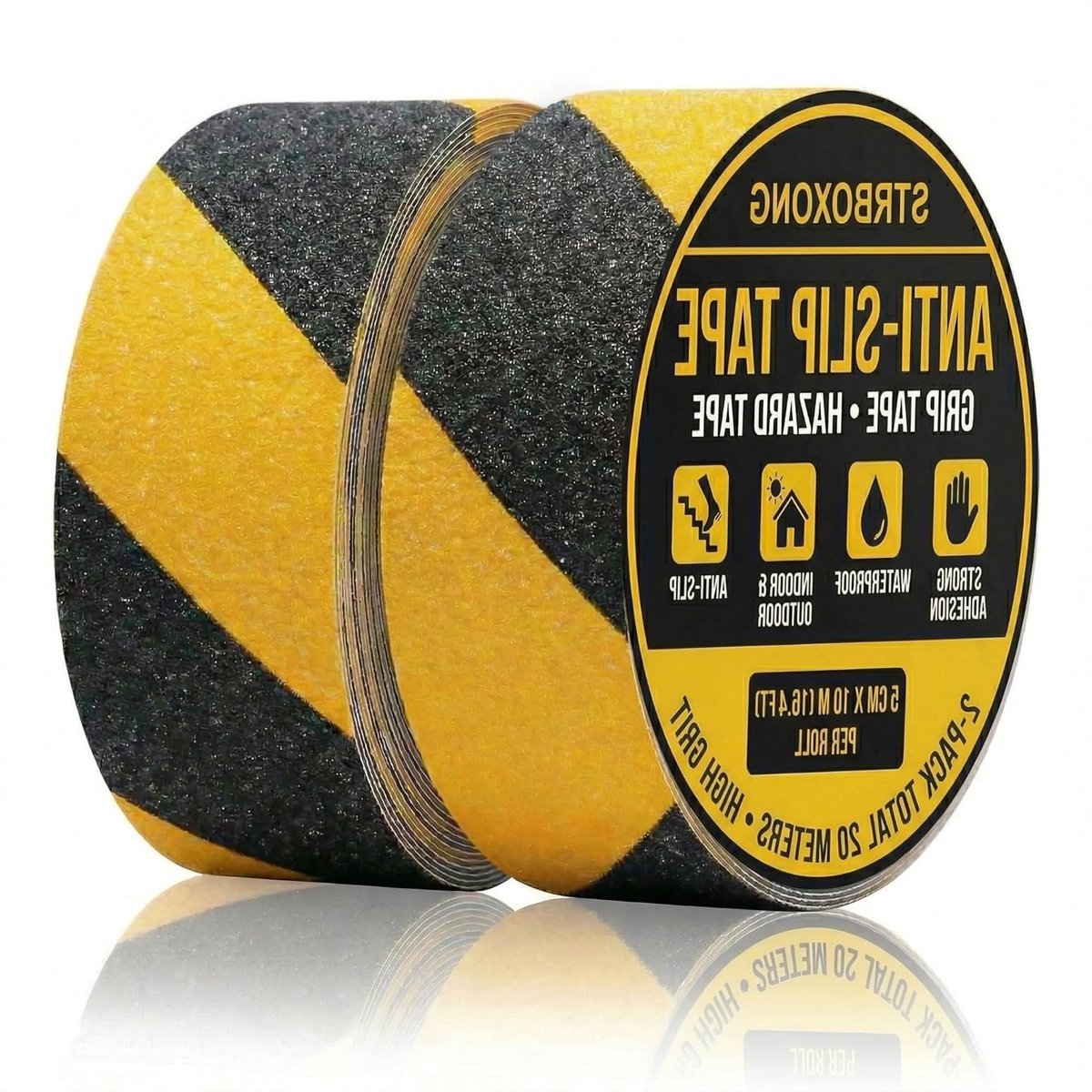 Anti-slip Tape 50mm x 10m (2 Rollen) - Zwart Gele Markeringstape - Zelfklevende Grip Tape voor Trappen, Platforms en Opritten - Duurzame Veiligheidstape voor Binnen en Buiten - Gevaarstape voor Extra Grip en Veiligheid