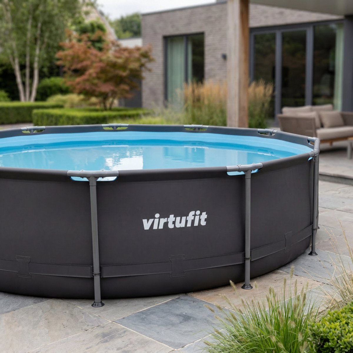 VirtuFit Rond Zwembad Ø244 x 76 cm - Opzetzwembad - Duurzaam & Veilig Stalen Frame - Antraciet — afbeelding 6