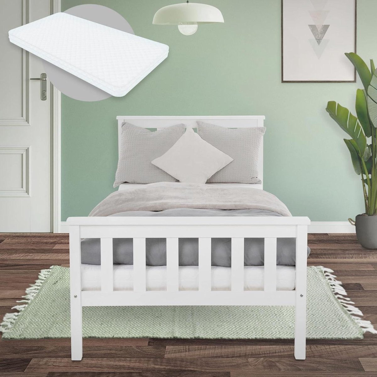 Houten Bed - Eenpersoonsbed Kinderbed - Comfortabel Slapen - Massief Grenenhout Constructie - 90x200 cm - Wit