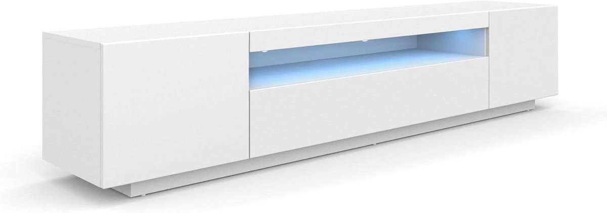 Tv-meubel - Onderkast Hifi - Media Opslag - Met Led Verlichting - 200 cm Breed - Wit Mat