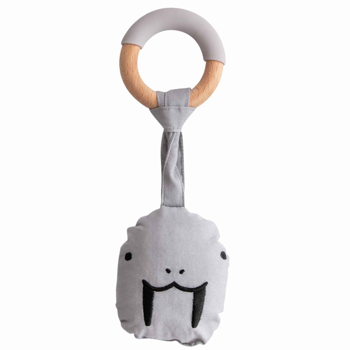 Sevira Kids - Bijtring met pluche, dier - Grijs 9 x 9 cm