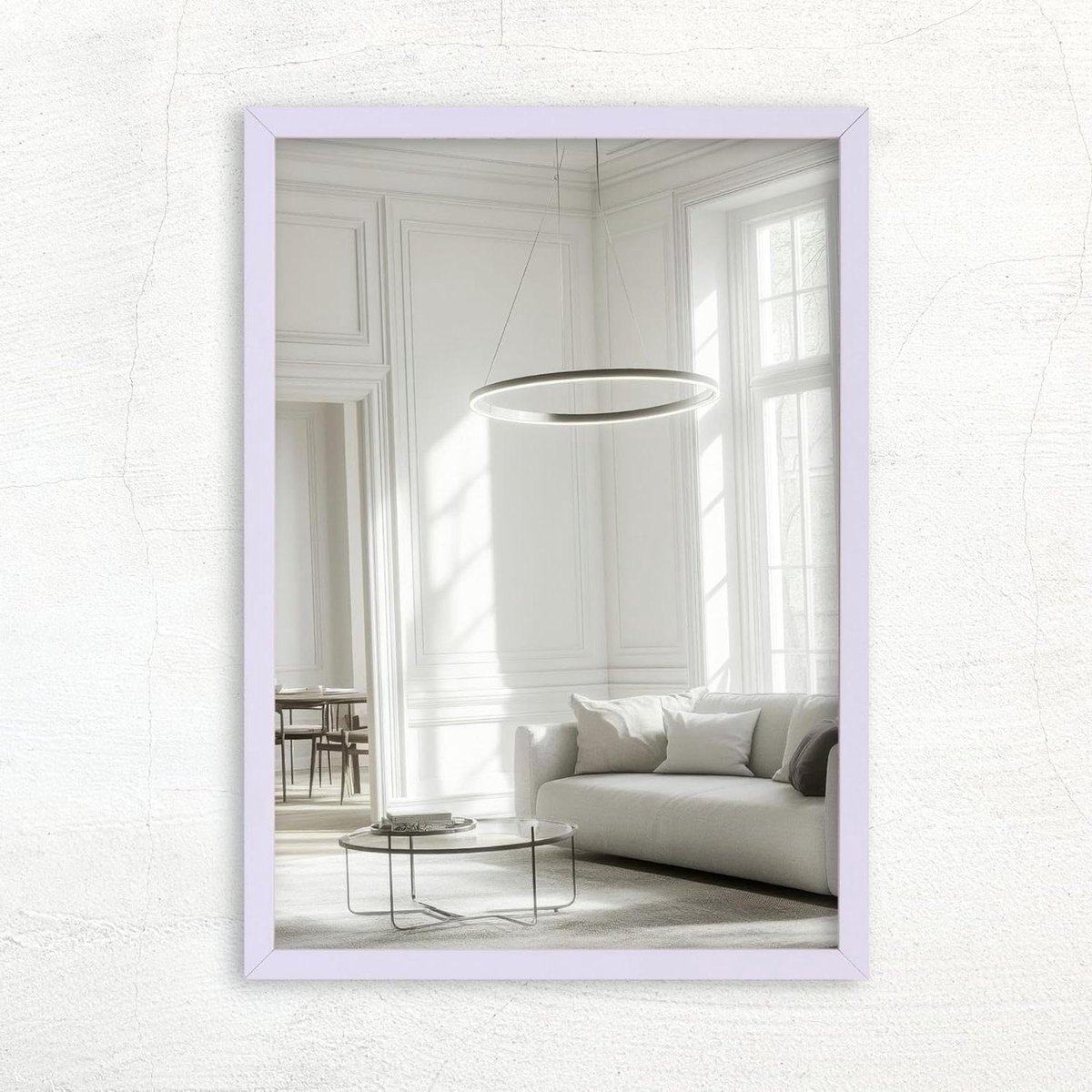 Wandspiegel met lijst - Muurspiegel decoratief - Interieur verfraaien - Handgemaakt in Duitsland - 55 x 90 cm - Lila pastel