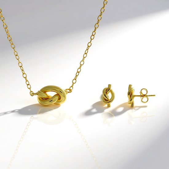 Cavill - Zilveren Sieradenset - 925 Sterling Zilver - 18K Goud Verguld - Ketting 45cm & 10mm Oorbellen - Elegant Minimalistisch