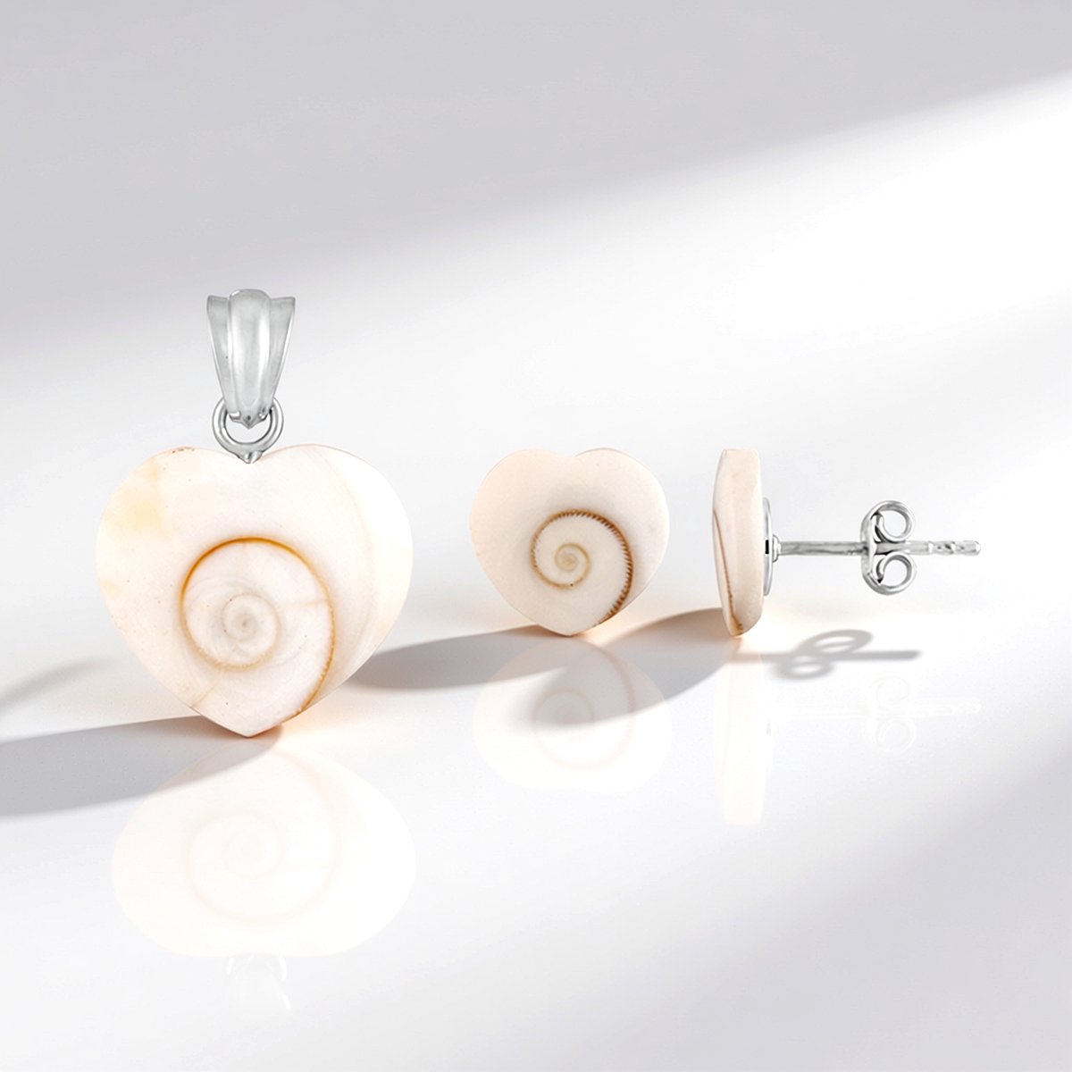 Cavill - Zilveren Set met Hartvormige Shiva Oog Hanger en Oorbellen - 925 Sterling Zilver - Natuurlijke Indonesische Edelsteen - Elegant Design